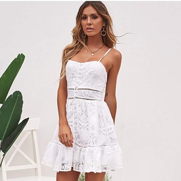 white lace strappy dress